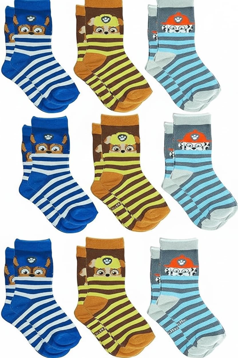 SRV Hub Paw Patrol Kids Socks 9 Pairs Multipack, Cotton Rich Mid Calf Toddler Socks for Boys Girls 6–18 Months UK 3–5.5 Soft Breathable Durable Baby Socks Gift Pack