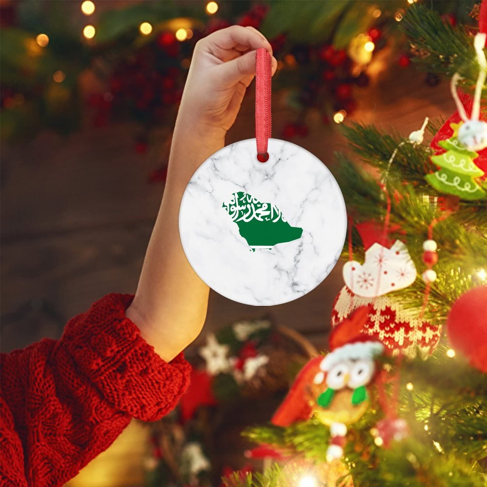 Ornement De Noël Drapeau Algérie En Céramique - 7,6 Cm Rond, Personnalisable, Décoration De Sapin