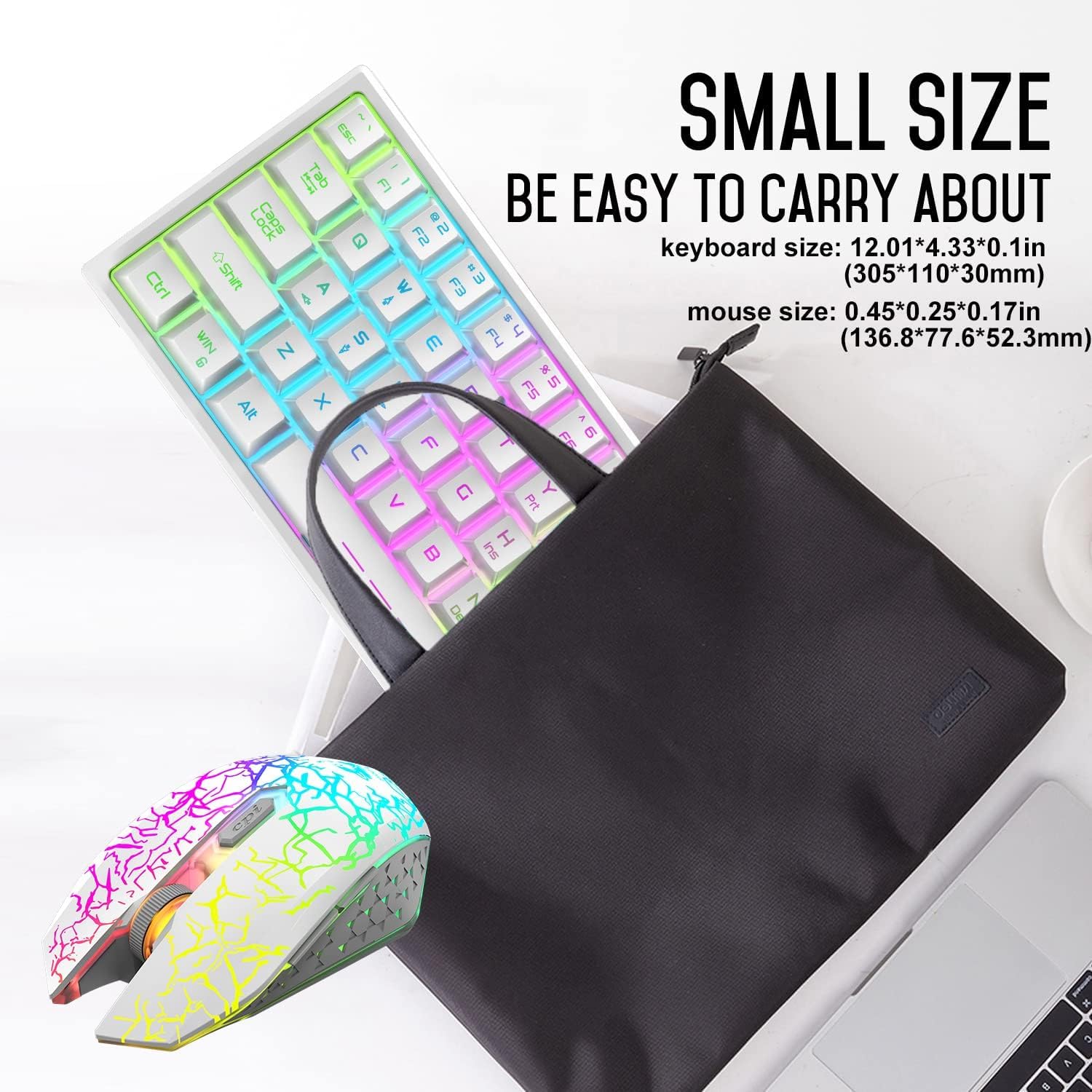 Set Tastiera E Mouse Da Gioco Wireless Compatti Al 60%, 3800mAh Type-c Ricaricabile RGB Arcobaleno Tastiera Illuminata Sensazione Meccanica Respirazione Retroilluminazione Mouse Luminoso Per PC-Bianco