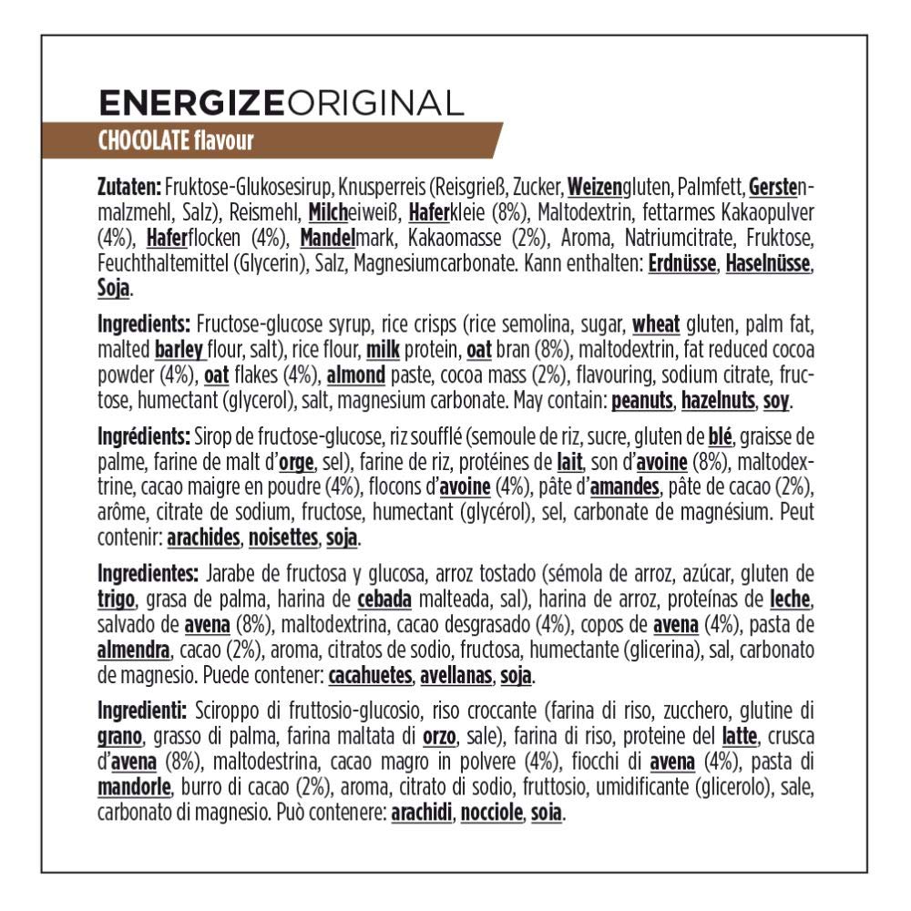 Powerbar Energize Original Chocolate 25x55g - High Carb Energieriegel + C2MAX Magnesium und Natrium