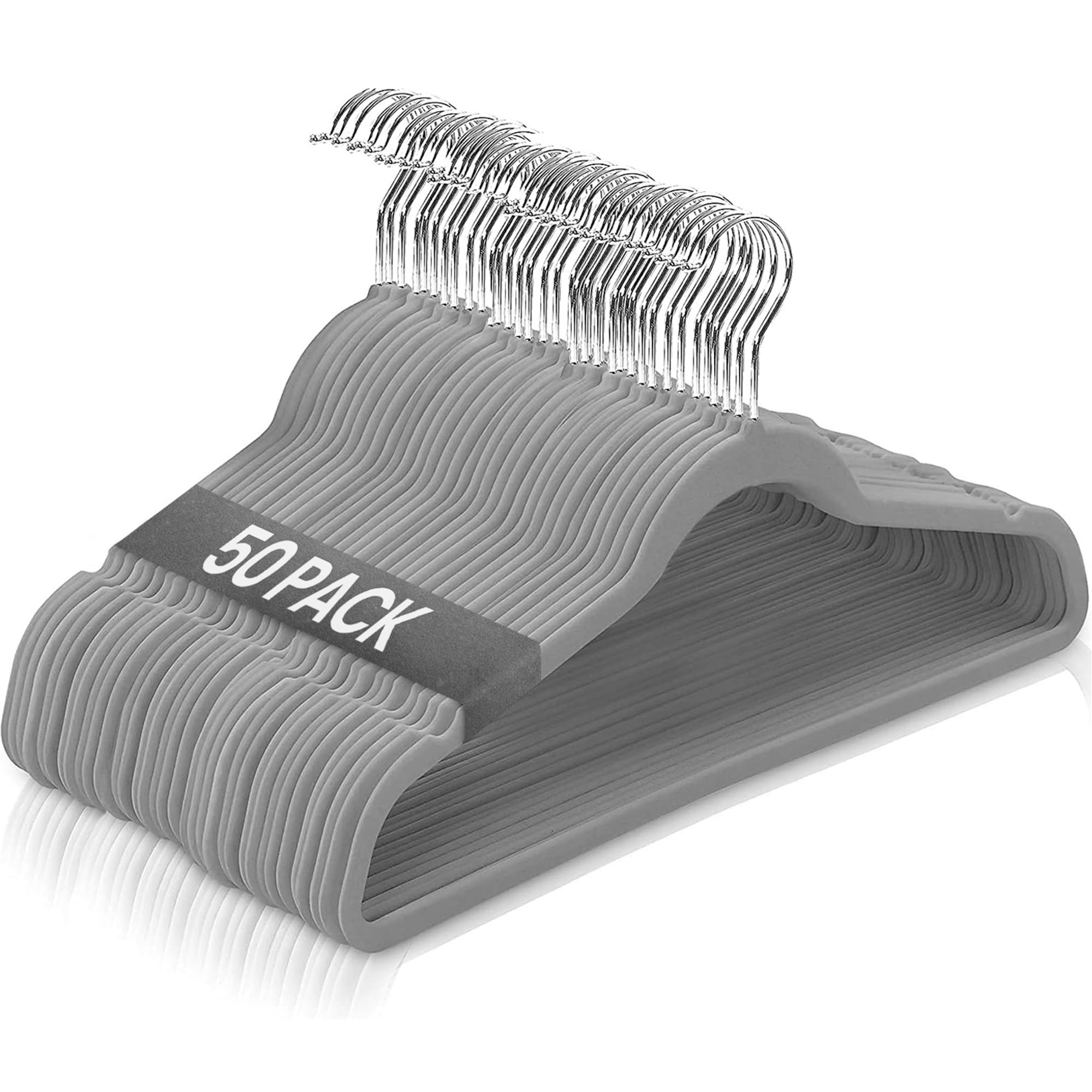 Ediesi, Perchas Terciopelo, 50 Unidades, Gris, Antideslizantes, Suaves, Finas, para Pantalón, Camisa, Falda, Trajes (50 Unidades, Gris sin corbatero)