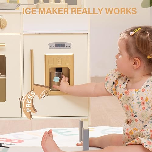 Miniatura 4 de Giant bean Juego de cocina de estilo moderno para niños con fregadero para microondas, máquina de hielo, horno, utensilios de cocina, juego de