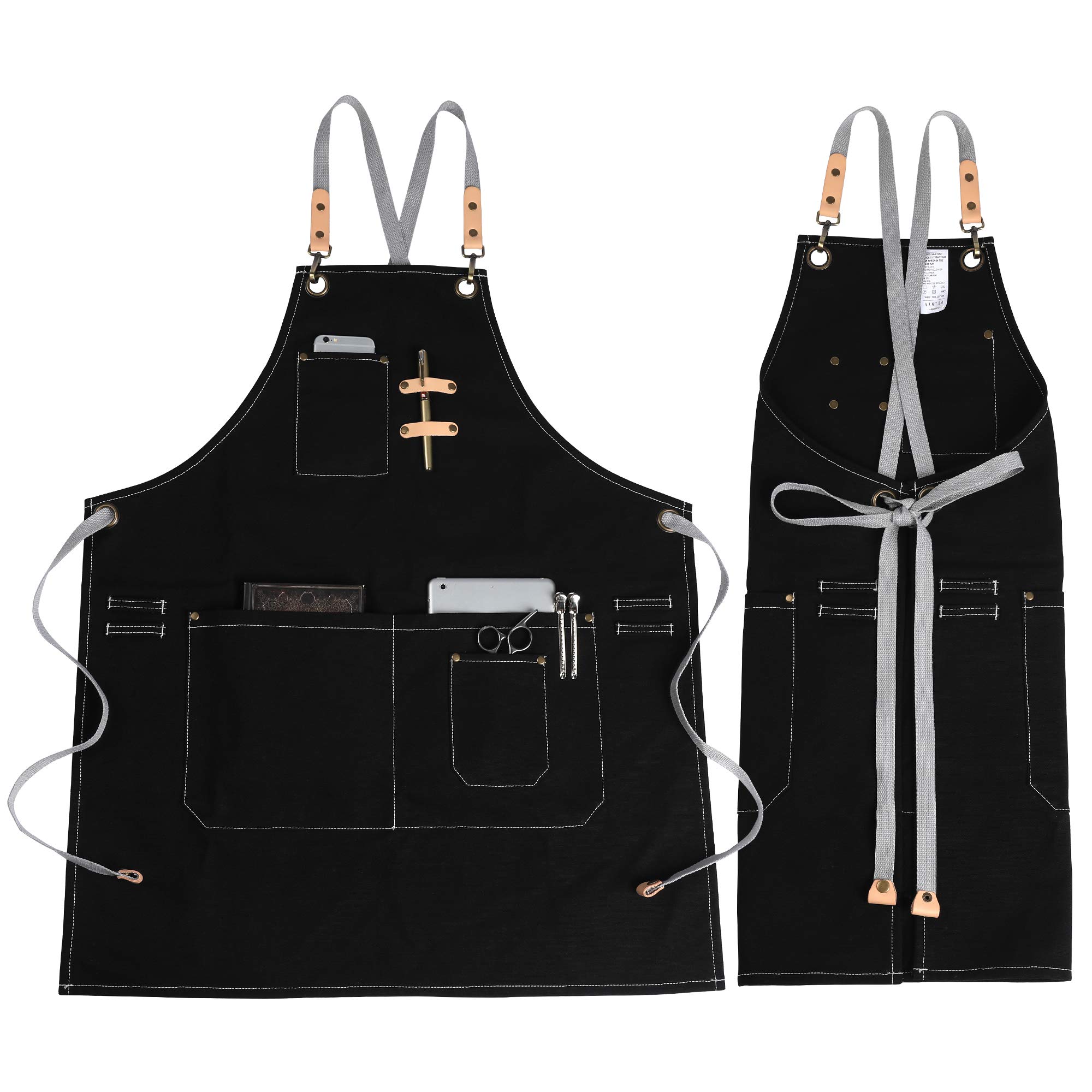 Cotton Apron for Men Women, Chef BBQ Grill Work Shop Aprons with Adjustable Strap, Valentines Day Gifts for Him and Her (Black 43)