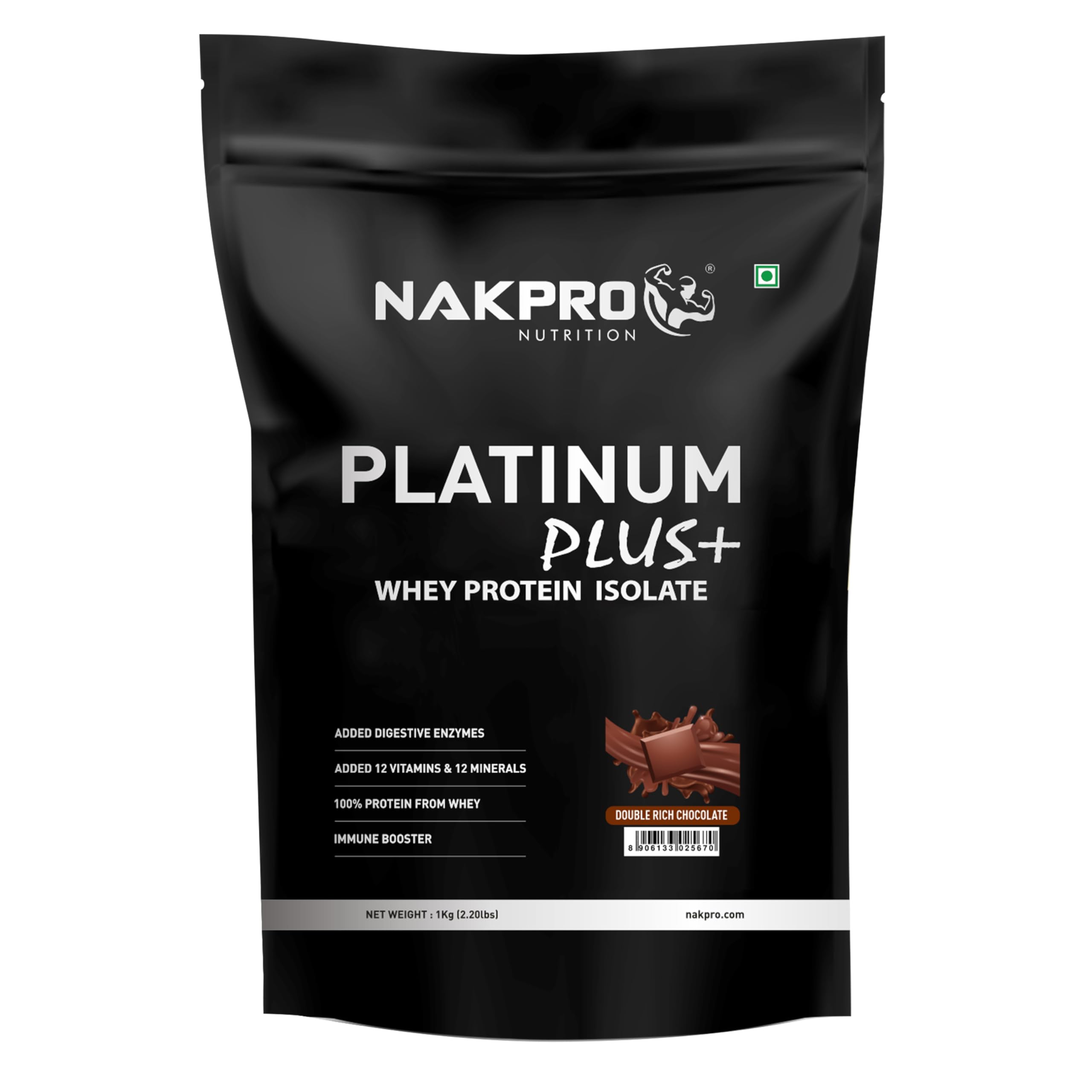 Platinum Plus+ Whey Protein Isolate with Digestive Enzymes | 28g Protein, 6.36g BCAA |Added Vitamins & Minerals (Double Rich Chocolate, 1 Kg)