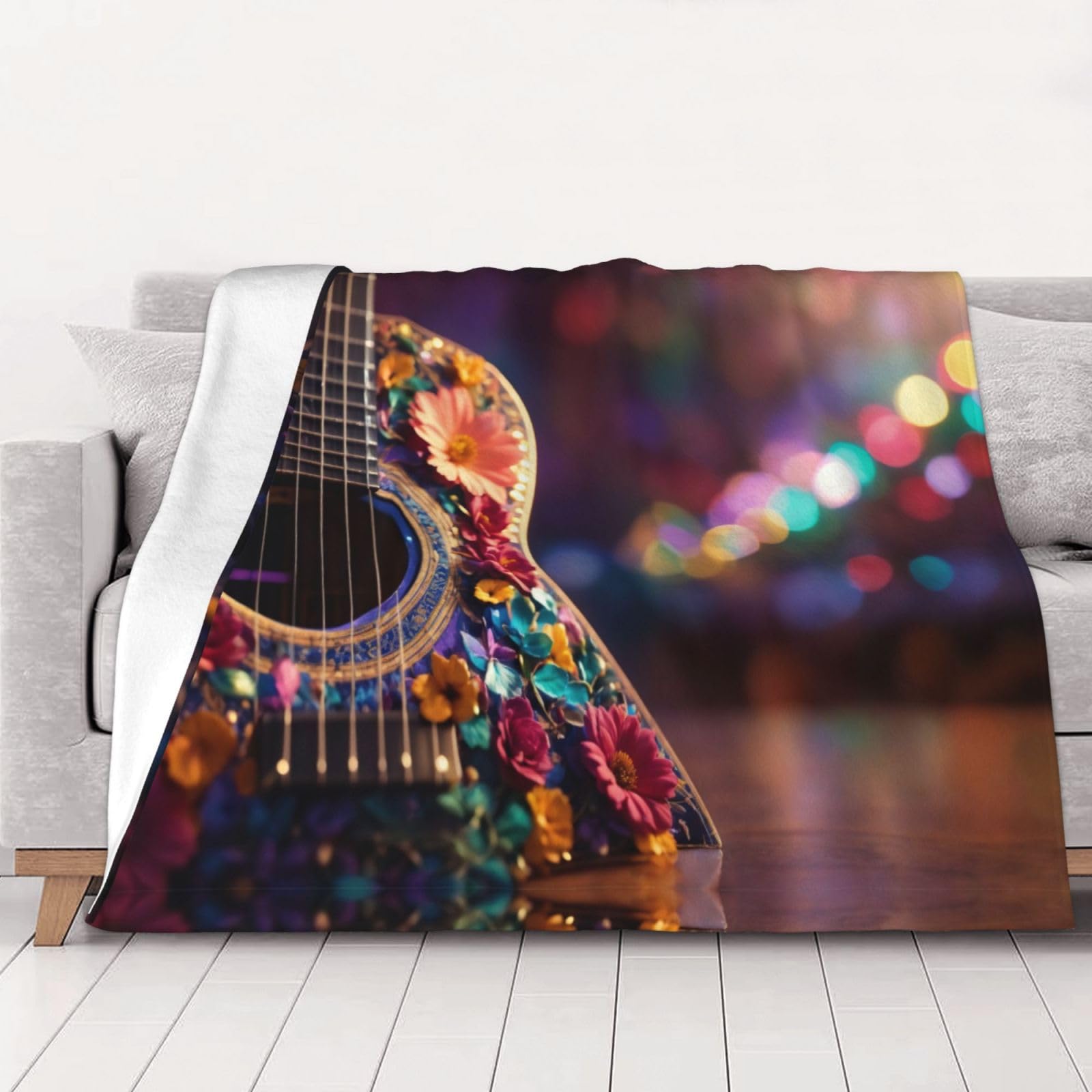 Couverture pour adultes imprimé guitare et fleurs design léger confortable