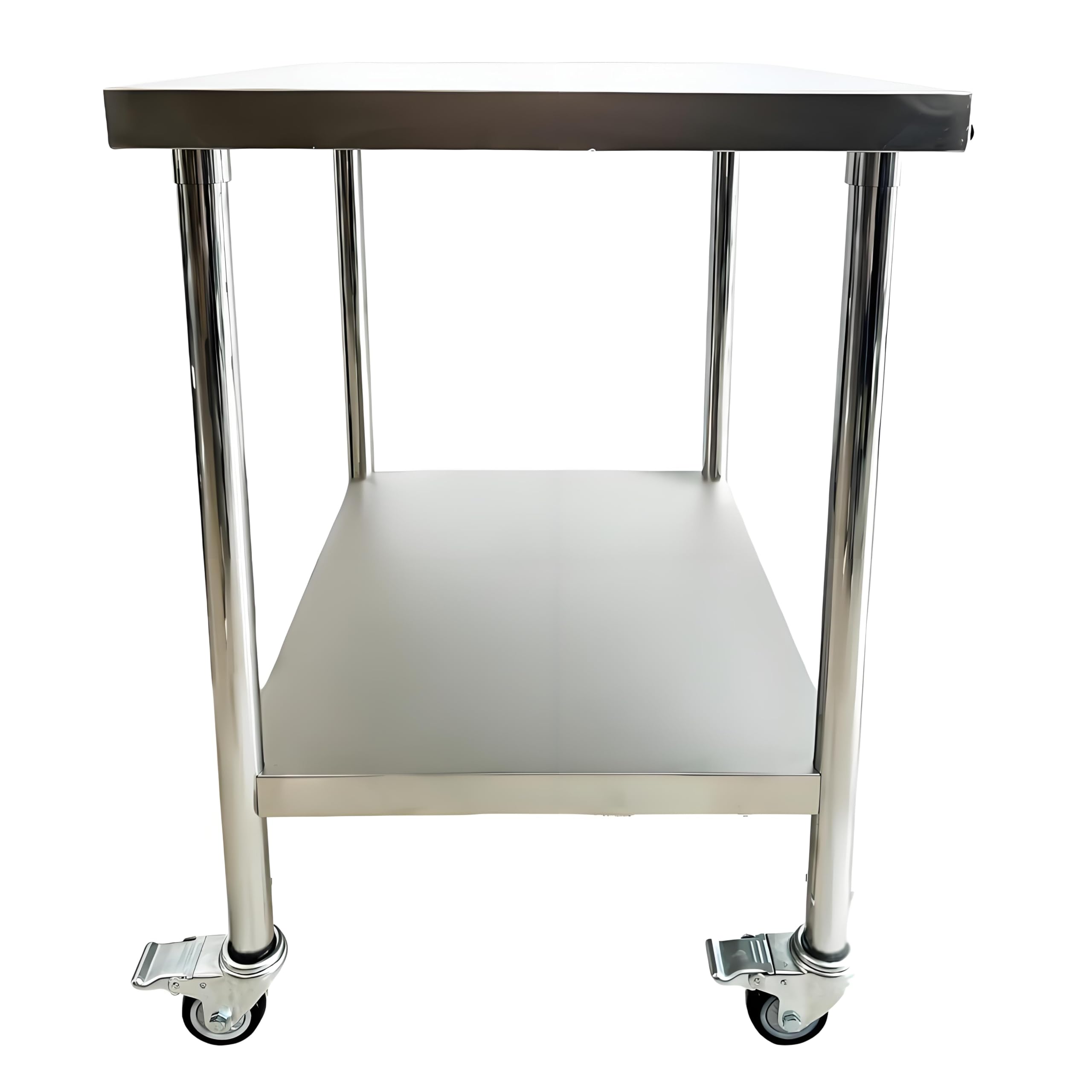 Mesa de trabajo de cocina de acero inoxidable, 76 x 60 cm, 4 ruedas giratorias con frenos, hasta 300 kg, mesa de cocina profesional de acero inoxidable, para restaurante, cocina, bar, hotel