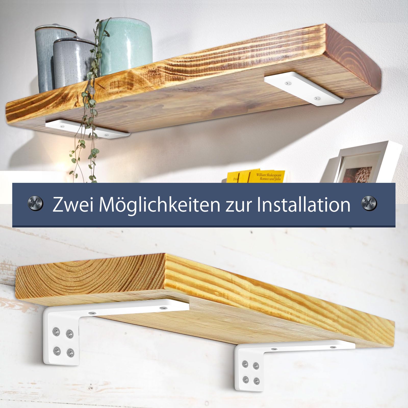 MLOQI 6 stück Regalhalterung Unsichtbar, Regalwinkel Schwerlast, Regalhalter Metall, Schwerlastwinkel Wandhalterung Winkel Regal, 0,5 cm Dick, Tragkraft 50 KG (Weiß 30 cm)