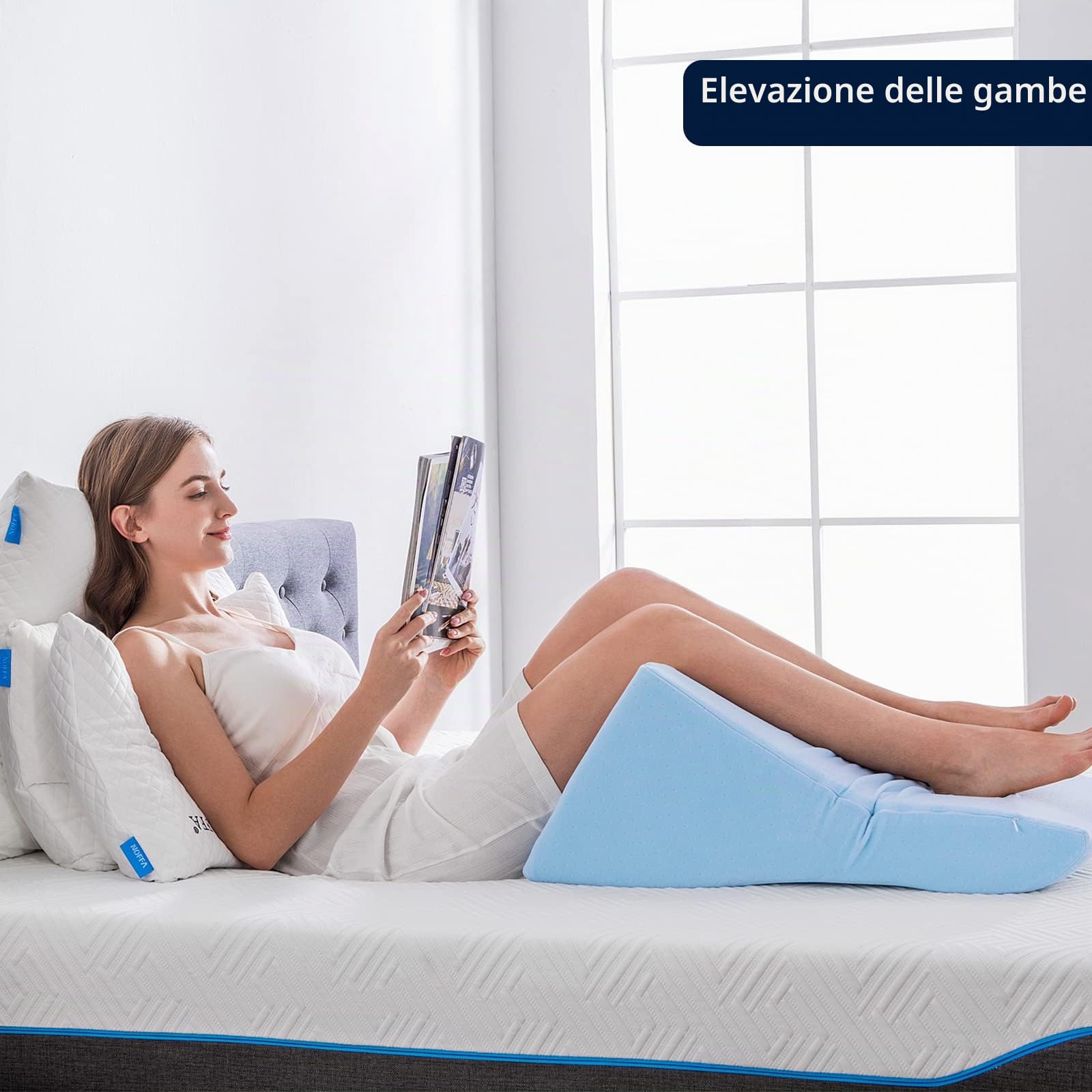 Cuscini da Lettura a Cuneo in Memory Foam | Cuscino Gambe per Letto e Divano | Perfetto per Il Supporto della Schiena Durante Rilassarsi, Giocare, Leggere o Guardare la TV