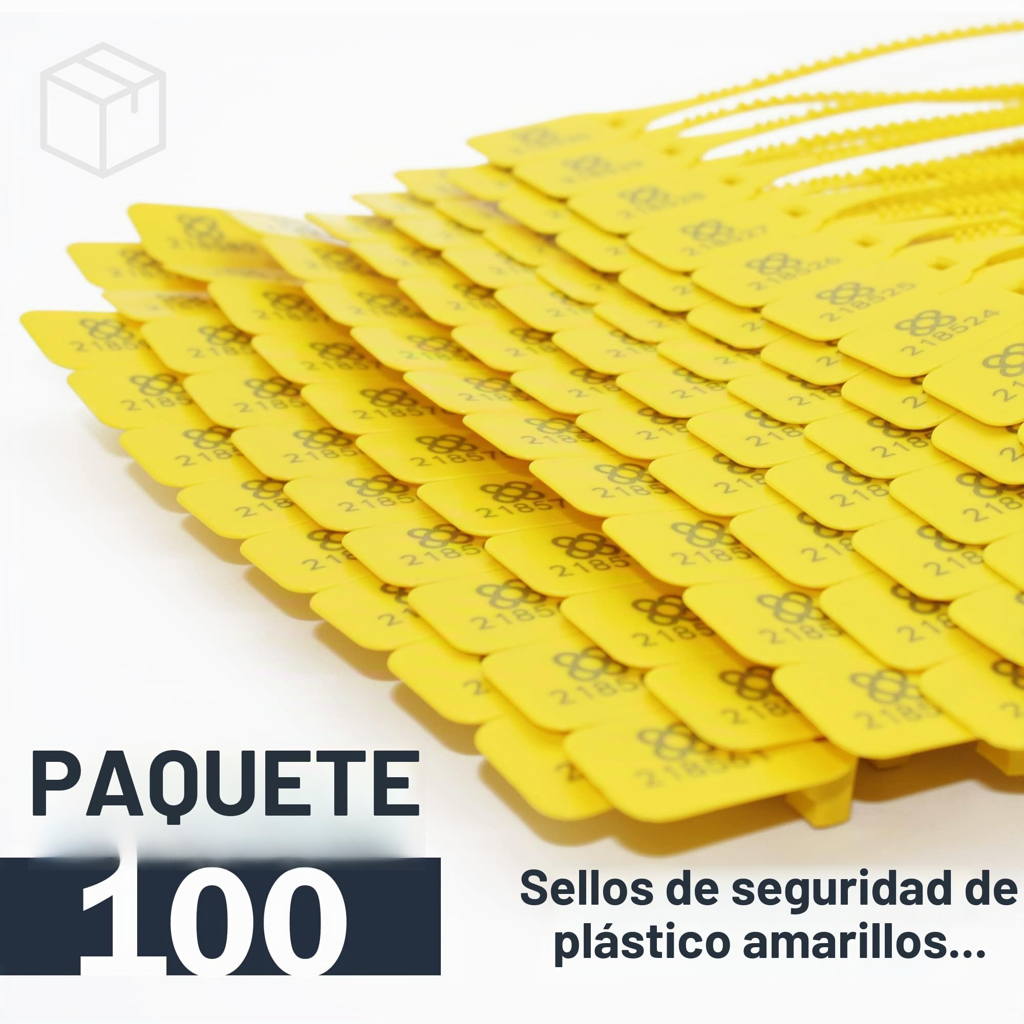 DOJA BARCELONA | Precintos de Seguridad de Plastico Amarillos | 100 unidades | 36cm de Largo | Bridas numeradas para maleta, cajas, contenedores, puertas, bolsas, camion, logistica entre otros usos.