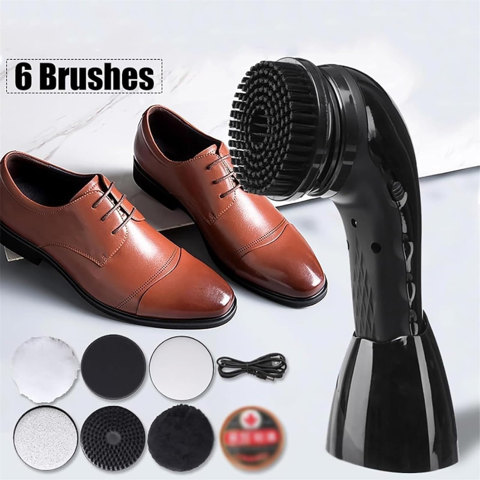 Multifunktionaler elektrischer Schuhputzer, 6 Bürstenköpfe, USB-Aufladung, tragbare Lederpflege, Staubentfernung und Zeitersparnis for die Familie, Gold