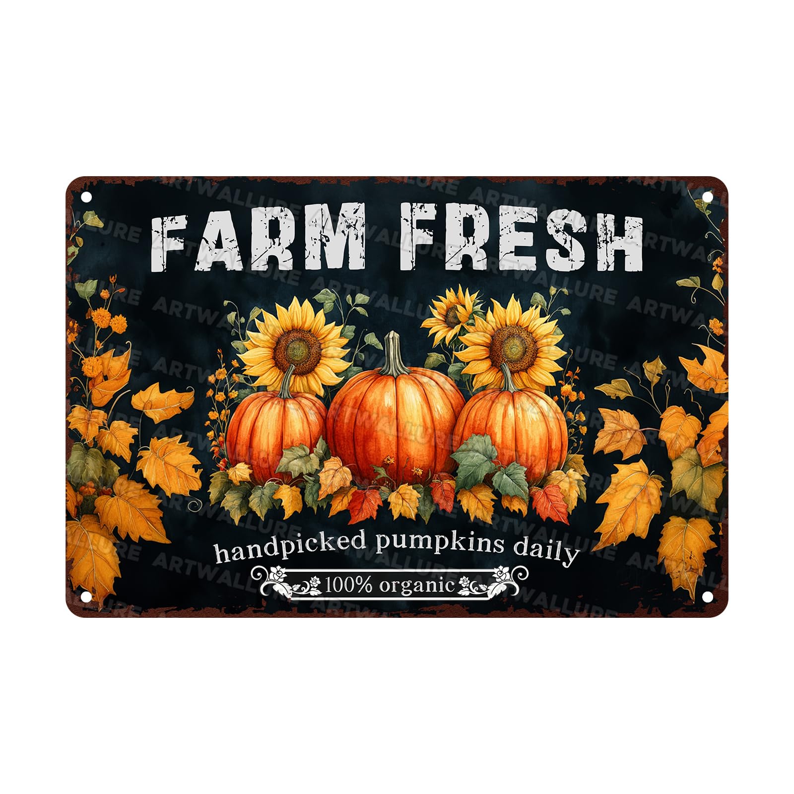 Anceky Farm Fresh Pumpkin Thanksgiving Tin Sign Vintage Metal Sign Retro Wall Decor for Kitchen Garage Home Bar Cafe Window 12×16 Inch
