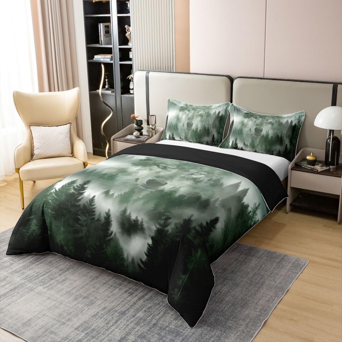 Homewish Wolf Smoky Mountain King pościel, dżungla, dzikie zwierzę, bawełniana poszewka na kołdrę, naturalny krajobraz, poszewka na kołdrę, rustykalne zestawy łóżek
