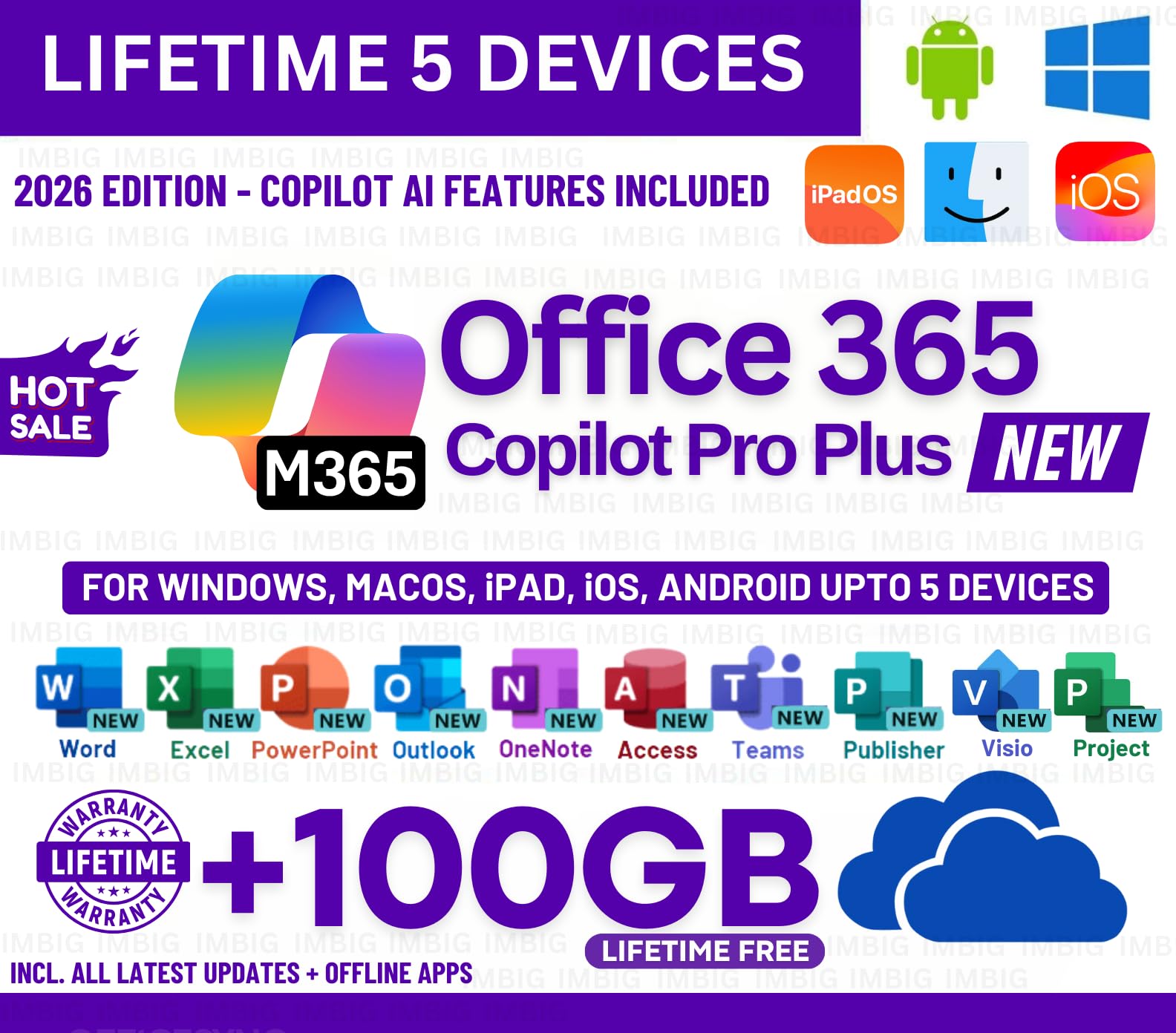 MS OFFICESUITE Copilot 365 Pro Plus | New 2026 Premium Edition | (5 Devices, Lifetime Validity) for Windows, iOS, macOS, iPADOS, Android | 100GB Cloud Storage for lifetime | Regular Updates with Unlimited Reinstallations | Quick Delivery