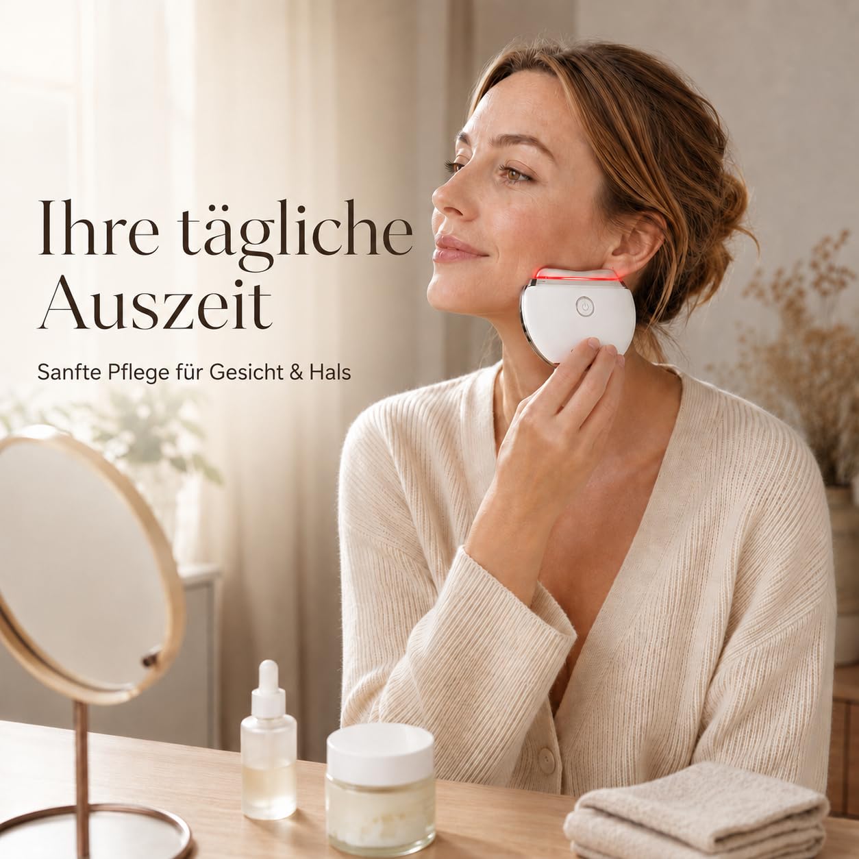 EMS Gua Sha Smbrige Gesichtsmassagegerät–4 in 1 Modus Anti-Aging Straffung & Lifting Gesichtsmassagegerät Elektrisch, Gua Sha Elektrisch Tägliche Verbesserung der Haut，Weiß