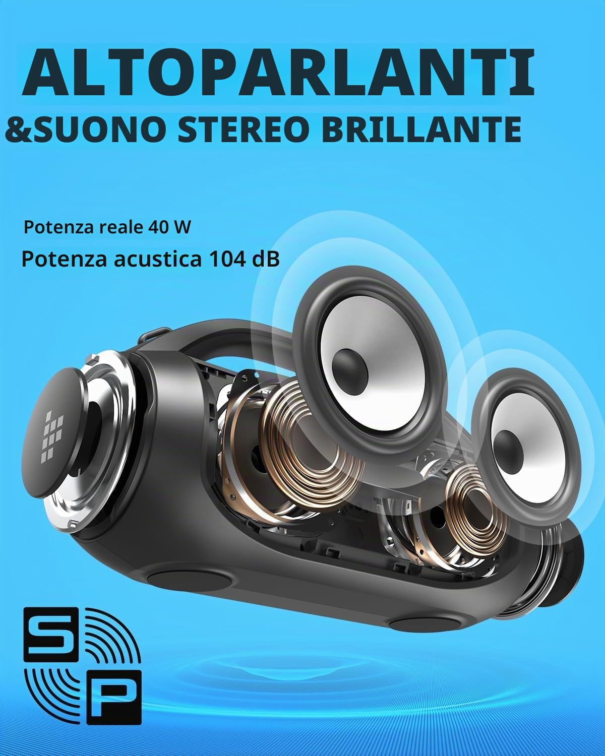 Tronsmart Bang SE Altoparlante Bluetooth con tracolla, altoparlante portatile da esterno 40 W, 24 ore di autonomia, Bluetooth 5.3, impermeabile IPX6, AUX, slot per schede micro SD, lettura USB,