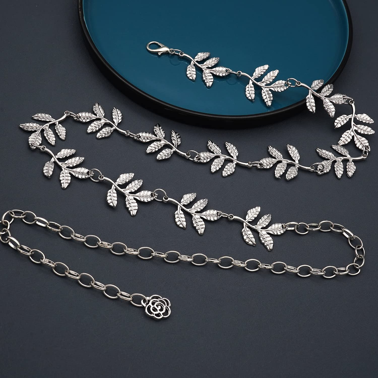HIQUACC Metal Waist Chain Body Belly Belt Chains Jewelry Accessories for Women: Leaf Silver L: 53.1 in