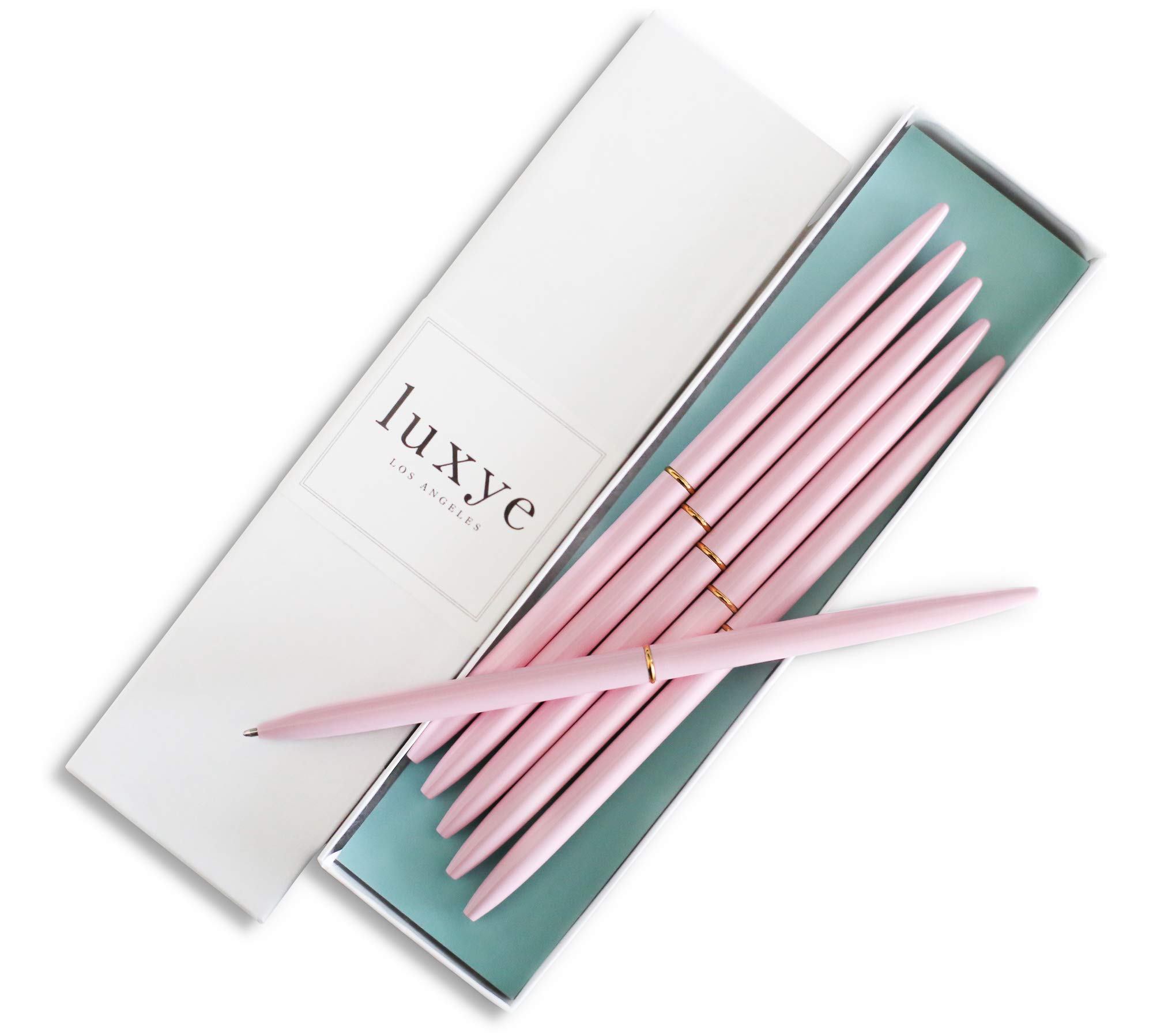 Gold Pens 6 Piece Pen Set – Luxury Ballpoint Pens in Glossy White Gift Box – Professional Thank You Gift Ideas – Gold Office Supply Gifts for Woman (Pink/Black Ink)