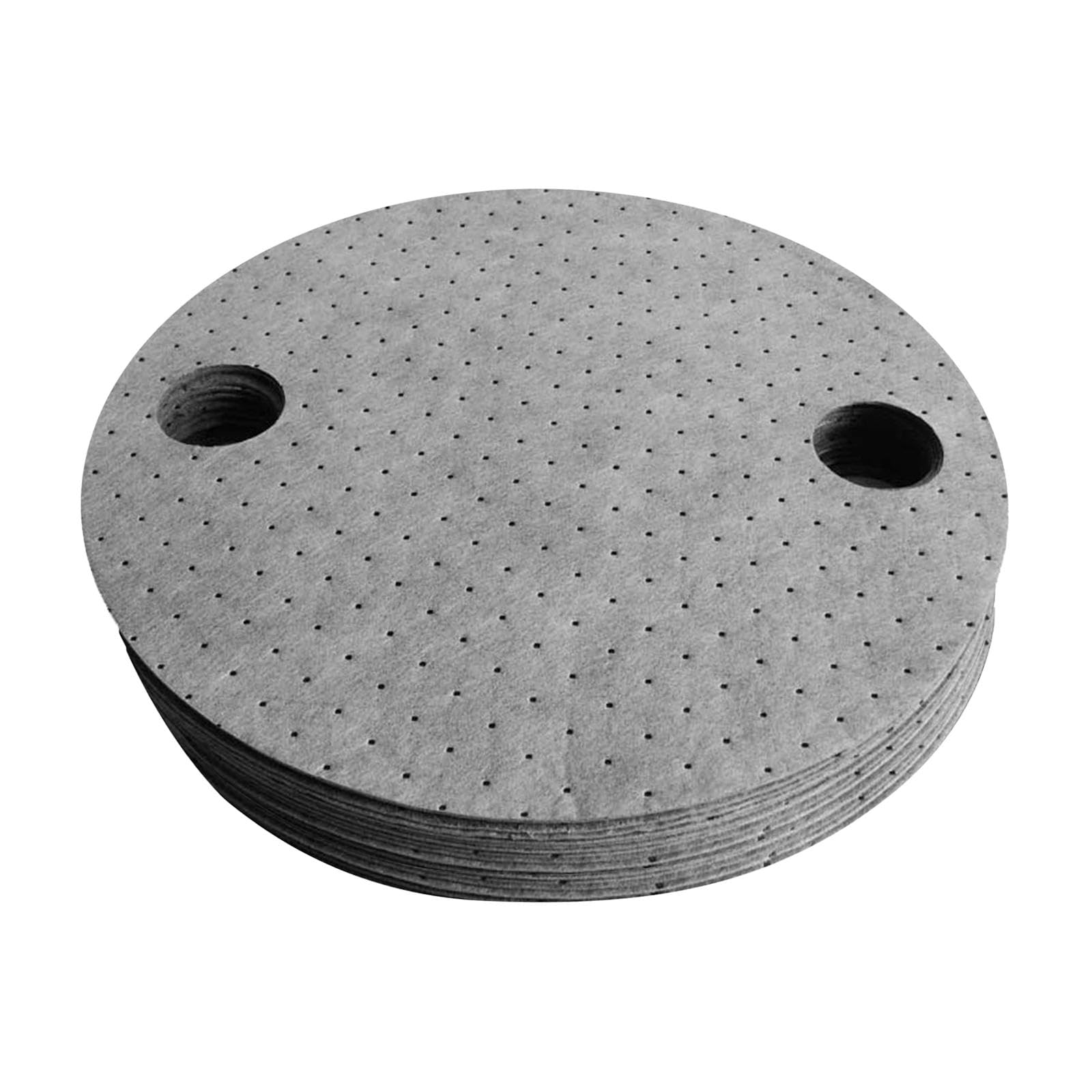 Lot de 25 Tapis Absorbants pour Fûts avec Trous, Diamètre 55 Cm, Feuilles Absorbantes pour Déversements D'hydrocarbures, Gris