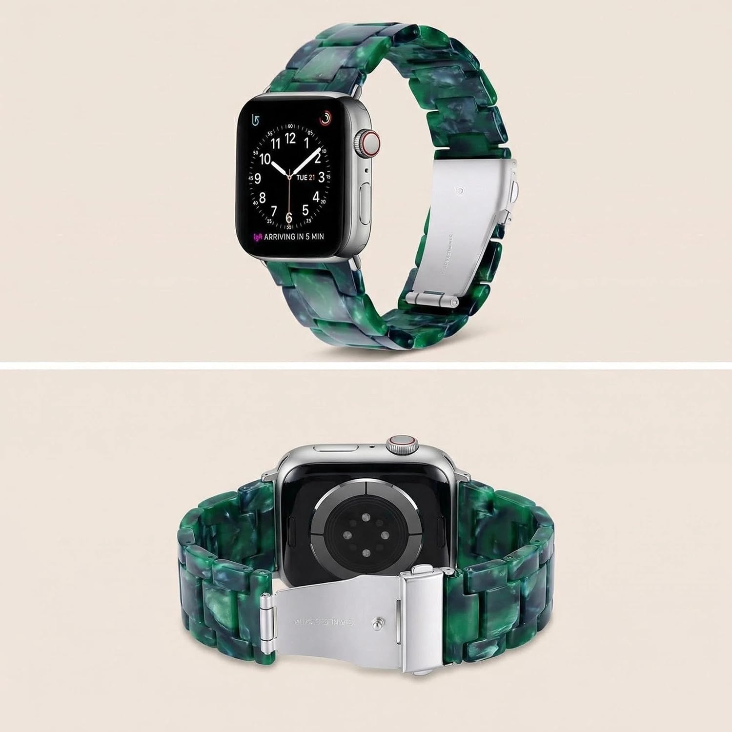 Resin Band Compatible with Apple Watch Series 7/8/9/10/11 41/40/38mm, Women Fashion Strap for iWatch, Lightweight Bracelet Wristband Replacement Ivory White-Rose Gold