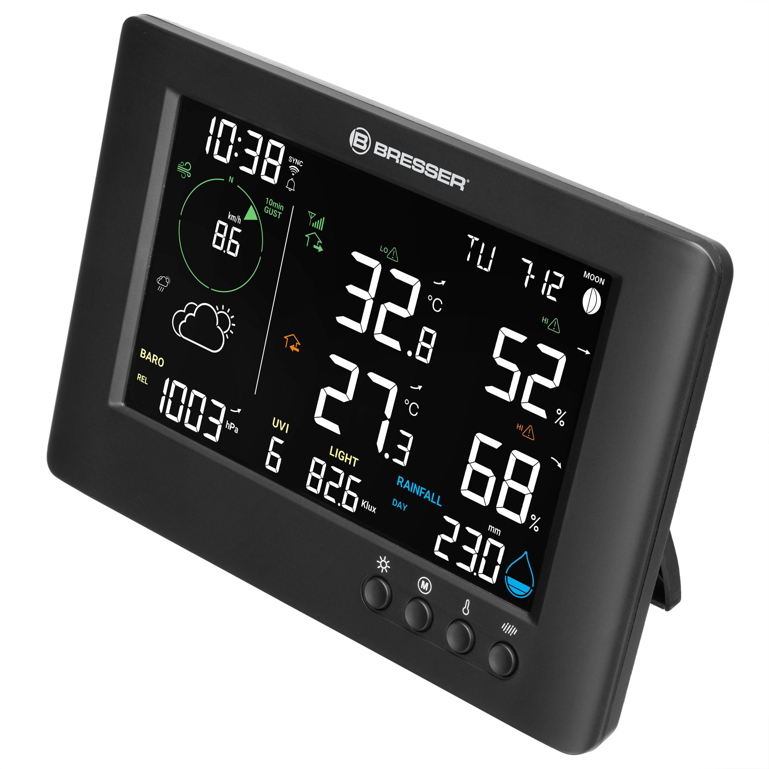 Bresser Estación Meteorológica 7-en-1 TB WiFi: Datos amplios, Pronóstico gráfico, Multi-Sensor, Monitoreo Clima Interior, Función de Alerta