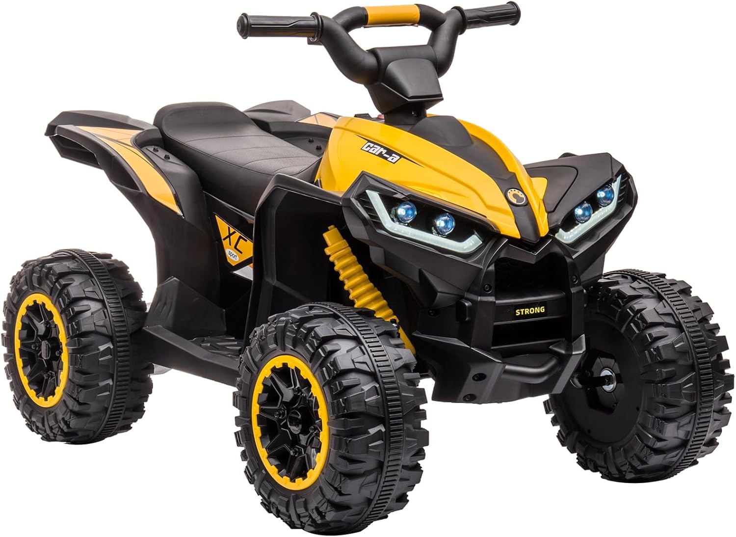 Elektro-Quad für Kinder 12V, elektrisches ATV mit 2 Motoren, Hupe, LED-Lichter und Musik, Geschwindigkeit 3–6 km/h, Elektroauto für Kinder von 3 bis 8 Jahren, Gelb