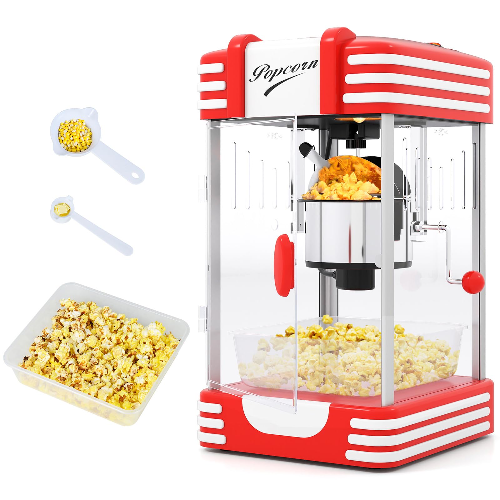 LIFEZEAL Macchina Popcorn 1200W, Riscaldamento e Mantenimento Caldo, Macchinetta Pop Corn Elettrica con 2 Misurino, Contenitore in Acciaio Inossidabile e Vassoio Rimovibile, Condimento Personalizzato
