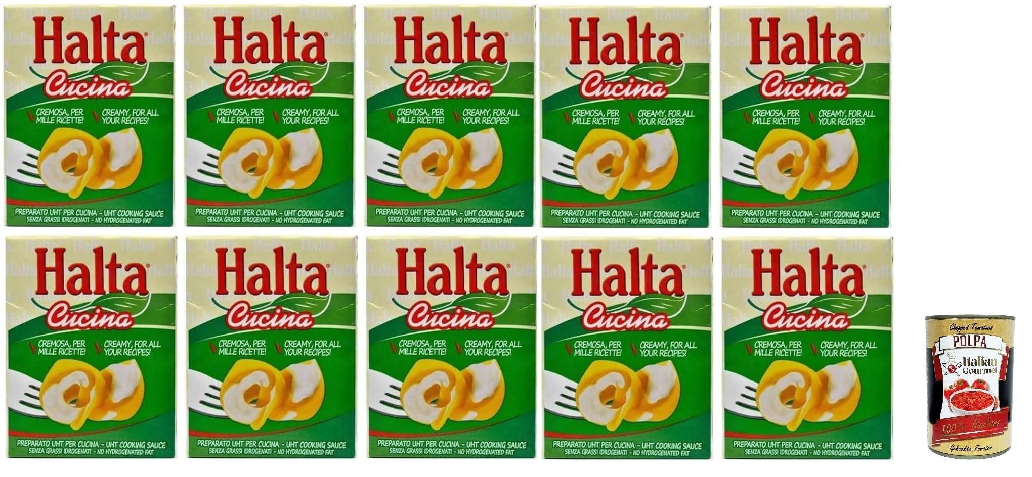 Halta Cucina UHT Kochsahne, 200 ml, 10er Pack, Cremige Zubereitung für Pasta und Saucen, + Italian Gourmet polpa 400g