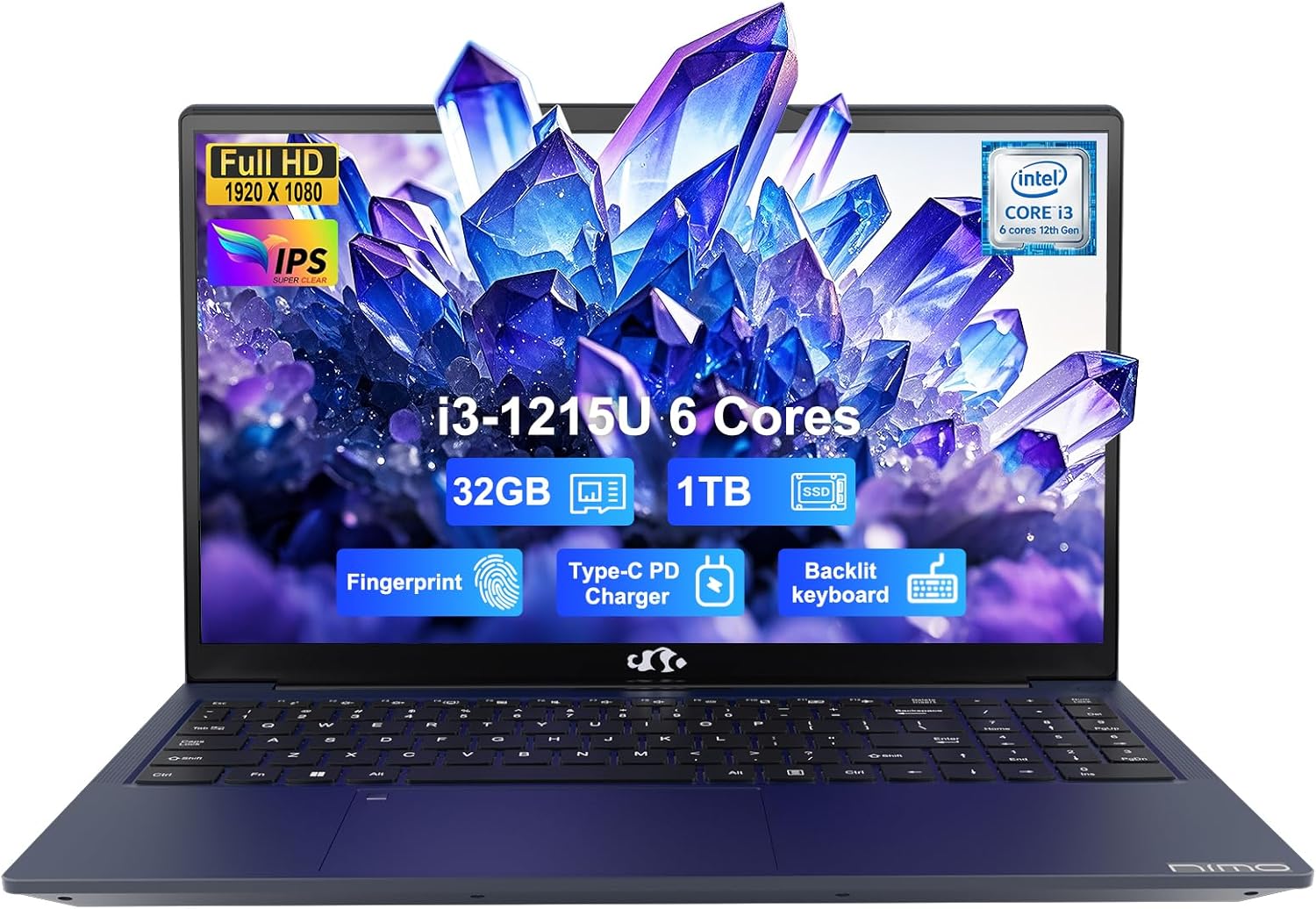 NIMO 15.6" IPS FHD-Business-Laptop, Intel 6 Core i3-1215U 32GB RAM 1TB SSD (Beat i5-1135G7, Up to 4.4GHz) Laptop-Computer with Fingerprint Backlit Keyboard 65W Type C Wi-Fi 6 Numpad Win 11
