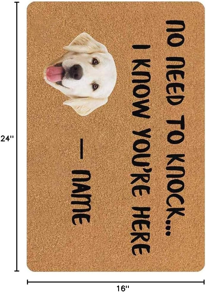 MyPupSocks Personalized Custom Doormat Dog Face Photo No Need to Knock I Know You are Here Dog's Name Custom Door Mats Outdoor