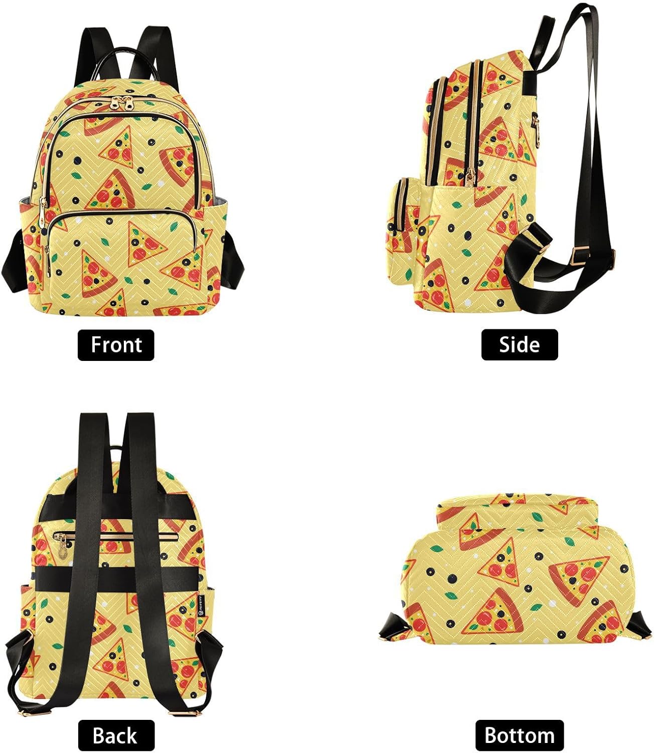 Cartoon Pizza Polka Dots Yellow Backpack Purse for Women Shoulder Bag Fashion Daypack Ladies Handbag Lightweight Travel Bag Rucksack