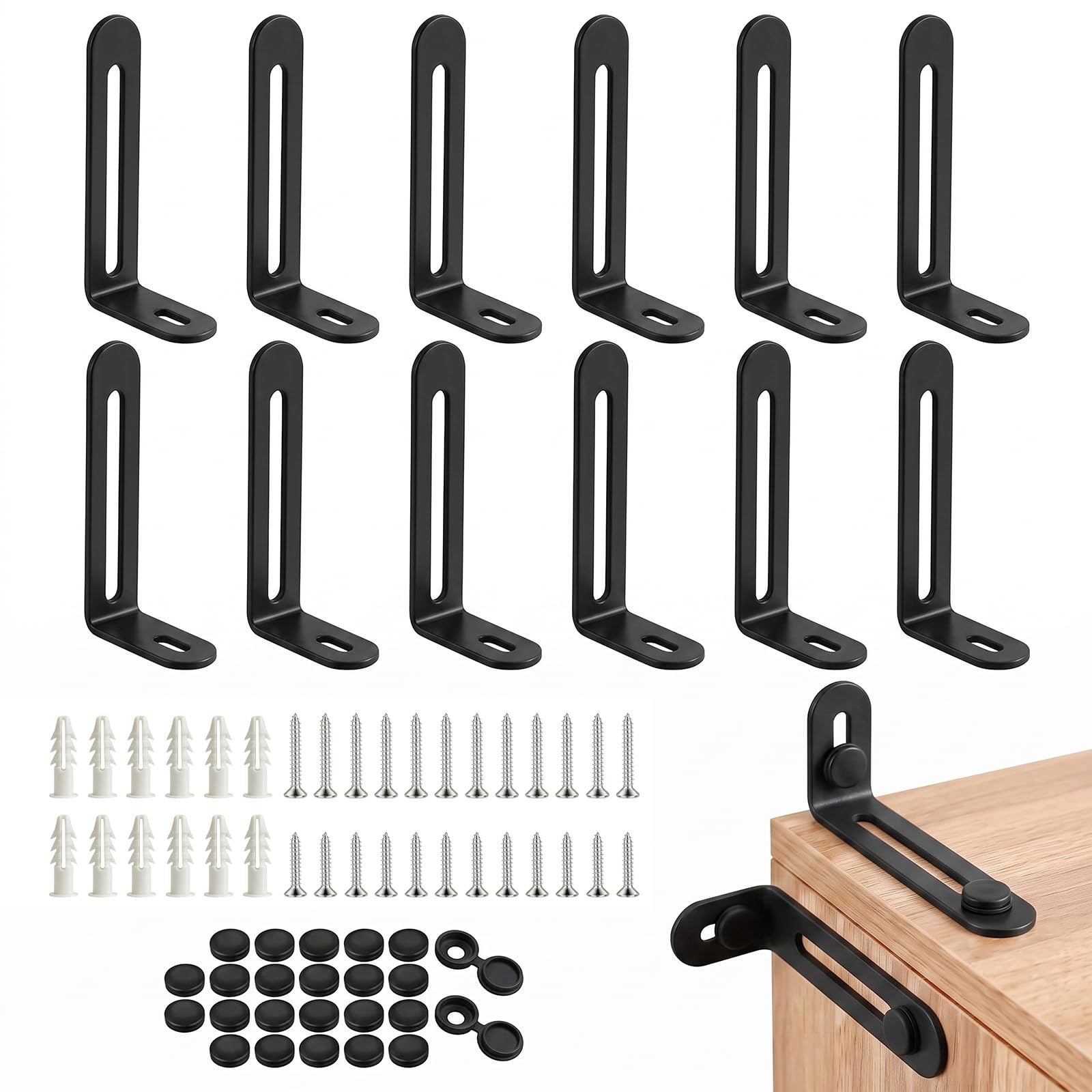 suufrue Baby Proofing Furniture Anchors, 12-Pack, Steel, Anti-Tip, Black