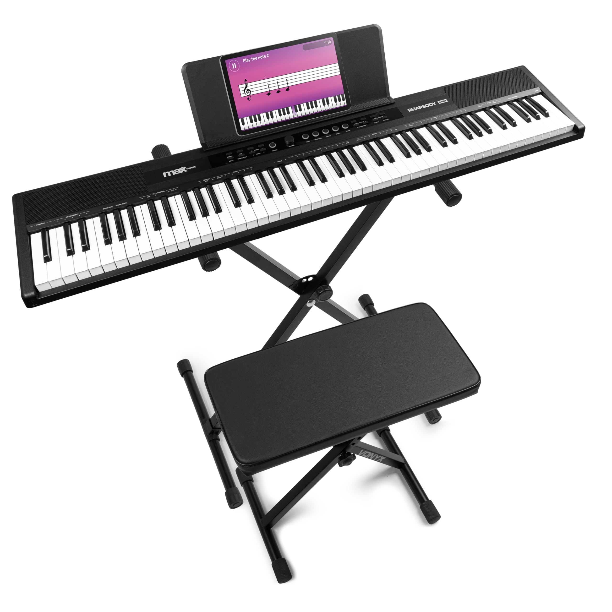 Max RhapsodyDP88 Piano Électronique 88 Touches, Sensibles à la Vélocité, Polyphonie 64 Voix, Connexion MIDI via USB-B, Pédale de Sustain, Stand et Banc Inclus, Idéal pour les Musiciens Confirmés - Les Beatles, Paul McCartney, John Lennon, RIngo Starr, George Harrison Max RhapsodyDP88 Piano Électronique 88 Touches, Sensibles à la Vélocité, Polyphonie 64 Voix, Connexion MIDI via USB-B, Pédale de Sustain, Stand et Banc Inclus, Idéal pour les Musiciens Confirmés