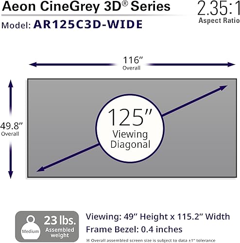 Miniatura 3 de Elite Screens Pantalla de proyección de marco fijo de rechazo de luz ambiental sin bordes, serie 3D Aeon CineGrey, 125 pulgadas 2.351 para cine en