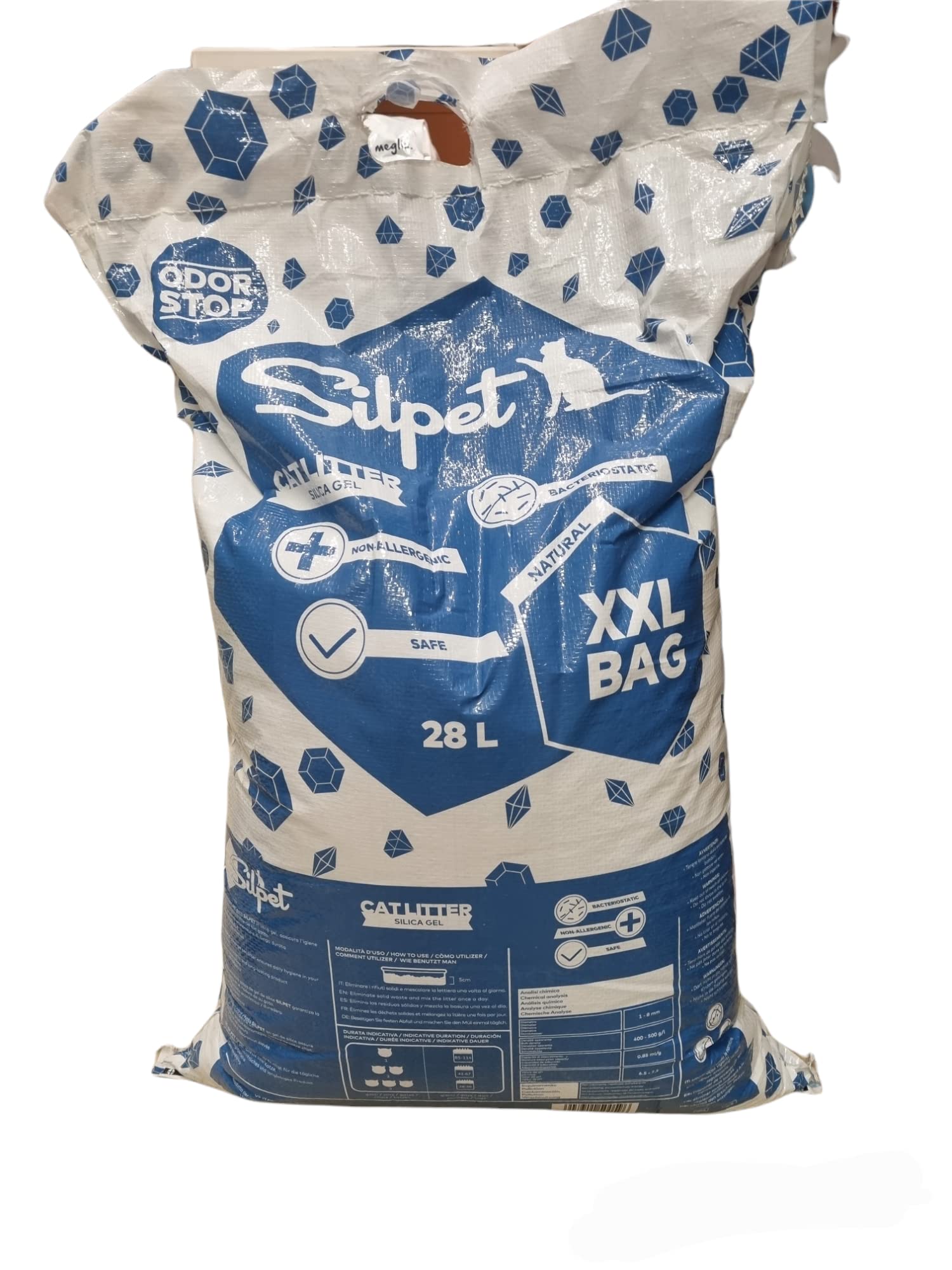 SILPET, Lettiera gel di silicio 28 litri, inodore, XXL bag, natural.