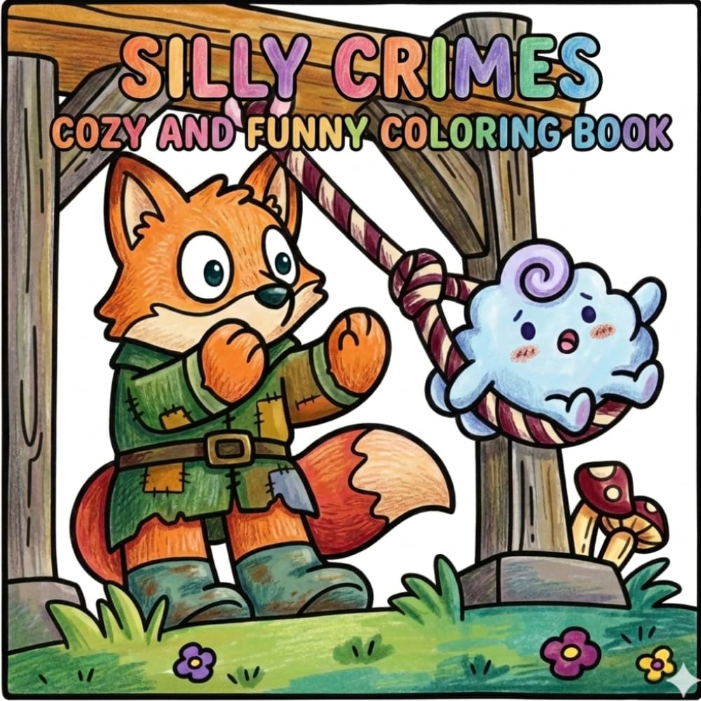 silly crimes cozy and funny coloring book: Humorous Adult And Teens Pages: Bold & Easy Designs Featuring Cute And Naughty Animals Culprits For Stress Relief