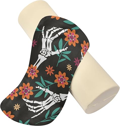 Miniatura 4 de JUNZAN Skulls Skeleton Bolster Pillow for Reading Bedding Essentials Round Neck Roll Pillow Round Pillow Insert 17 Inch for Round Bolster Cover with