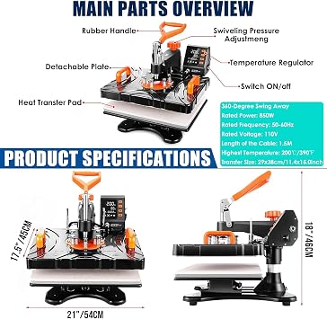 AKEYDIY Upgraded Heat Press Machine 8 in 1 Combo,Digital Multifunction Shirt Press Machine for T Shirts12 X15 Sublimation Machine 360-Degree Swing Away Dual-Tube Heating for DIY T-Shirts Cap & Mugs