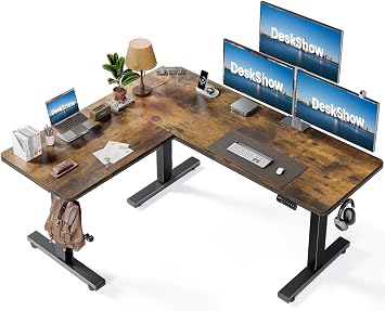 L-Shaped Standing Desk - 63 x 55 Inch Adjustable Corner Standing Desk with Charging Station - L Shape Sit Stand Table with Memory Controller, Splice Board for Home Office