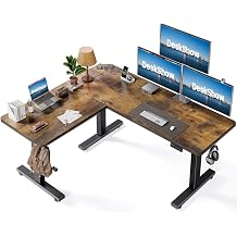 L-Shaped Standing Desk - 63 x 55 Inch Adjustable Corner Standing Desk with Charging Station - L Shape Sit Stand Table with Memory Controller, Splice Board for Home Office