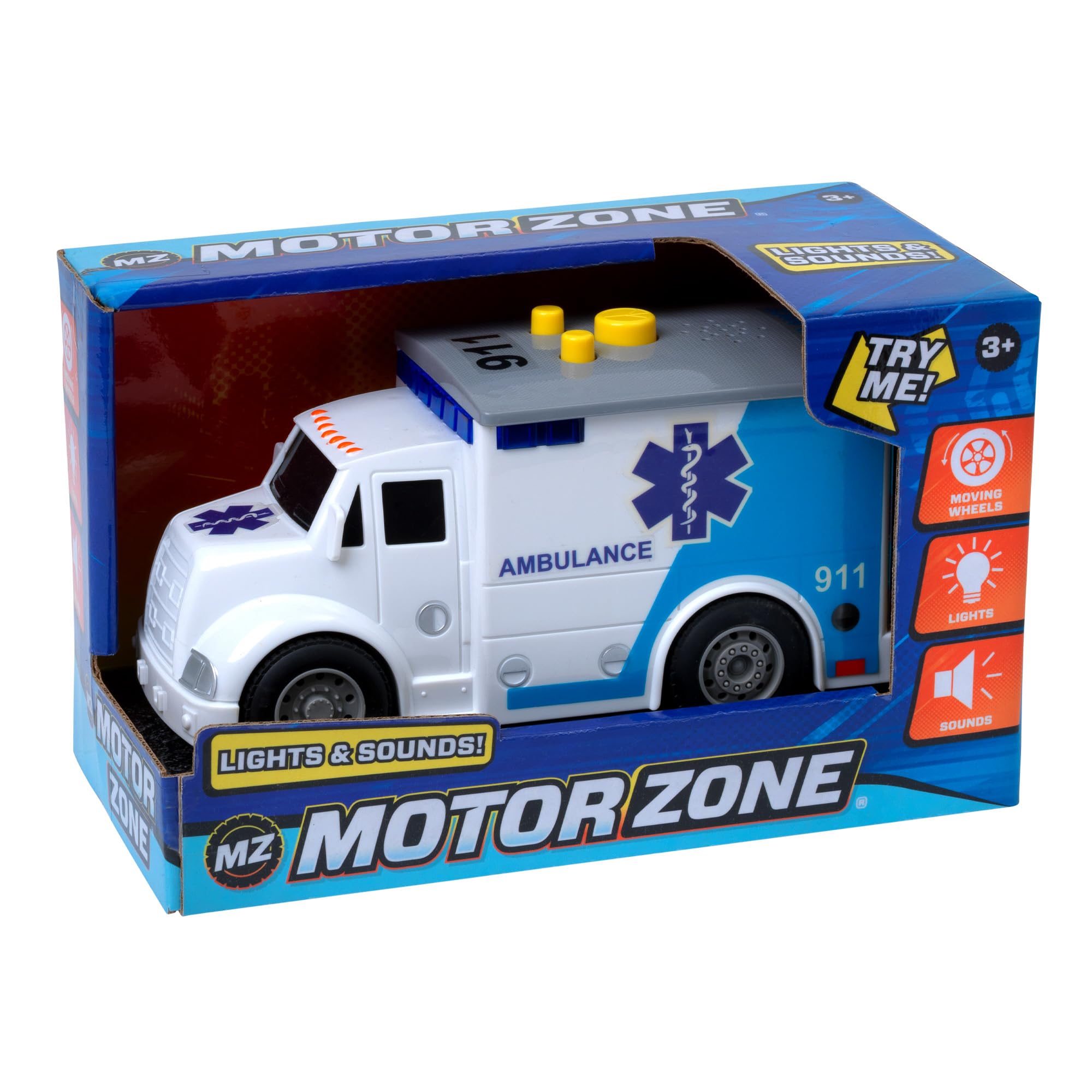 Motor Zone John Adams | 20cm Ambulance with lights and sound | Kids' Play Emergency Vehicles | Batteries included | Ages 3+