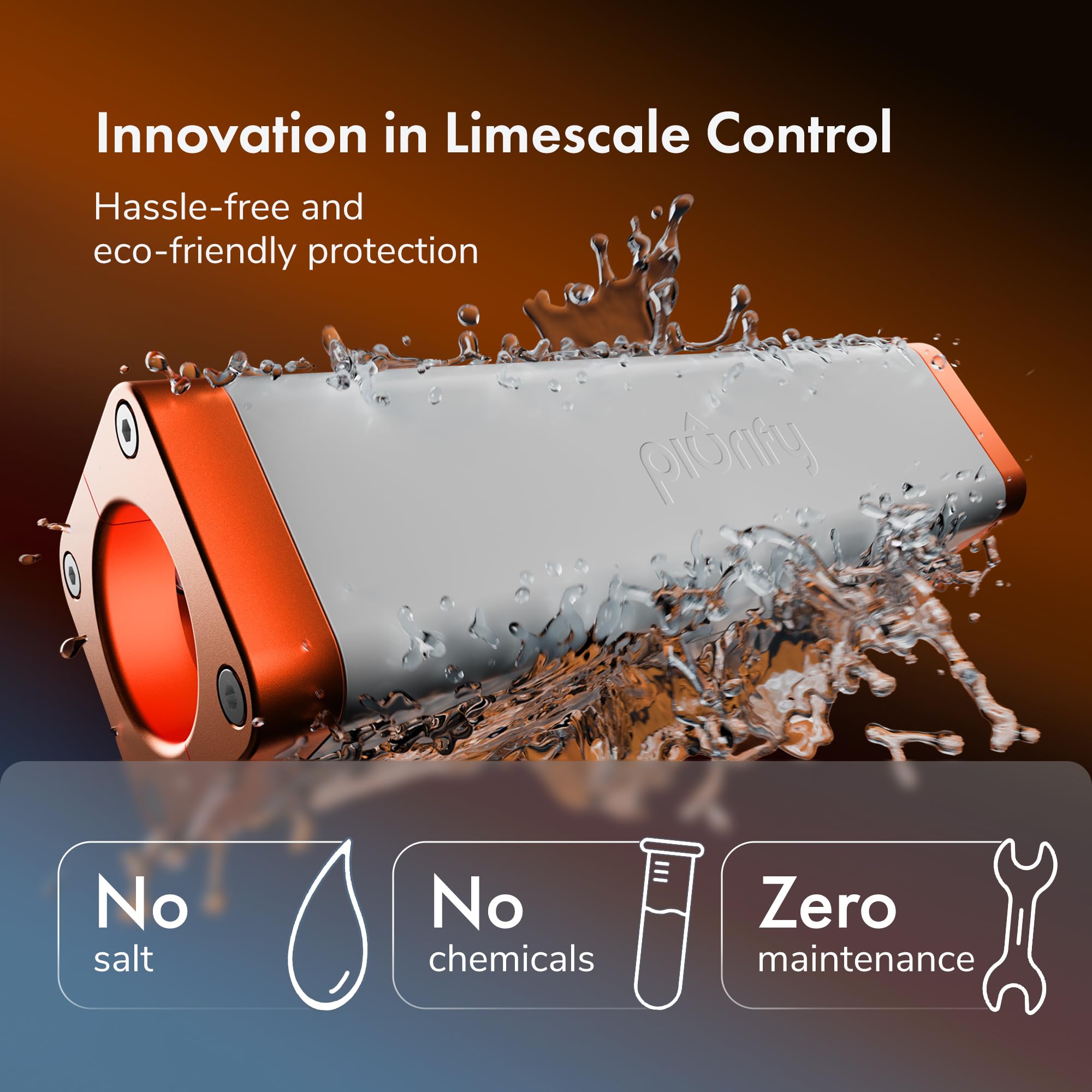 PIURIFY Over-Pipe - Sistema electrónico de descalcificación de agua para toda la casa, dureza moderada a alta, hasta 15 GPG/250 PPM, alta potencia de 168 V, sin sal, apto para inquilinos, cero
