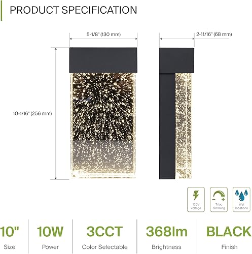 Miniatura 7 de ASD Aplique de pared de cristal de burbujas LED de 10 pulgadas  Interruptor de 10 W, 120 V, 400 LM, 3000 K4000 K5000K, impermeable, regulable,