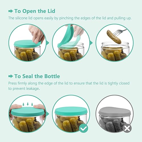 Miniatura 7 de ForTidy Tarro de cristal para pepinillos con colador abatible, recipiente hermético, organizador de cocina de 50.72 onzas, tarro de reloj de arena