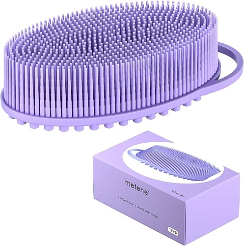 Metene Exfoliante corporal de silicona, exfoliante corporal para uso en ducha, espuma bien, larga duración, limpiador corporal suave para ducha y