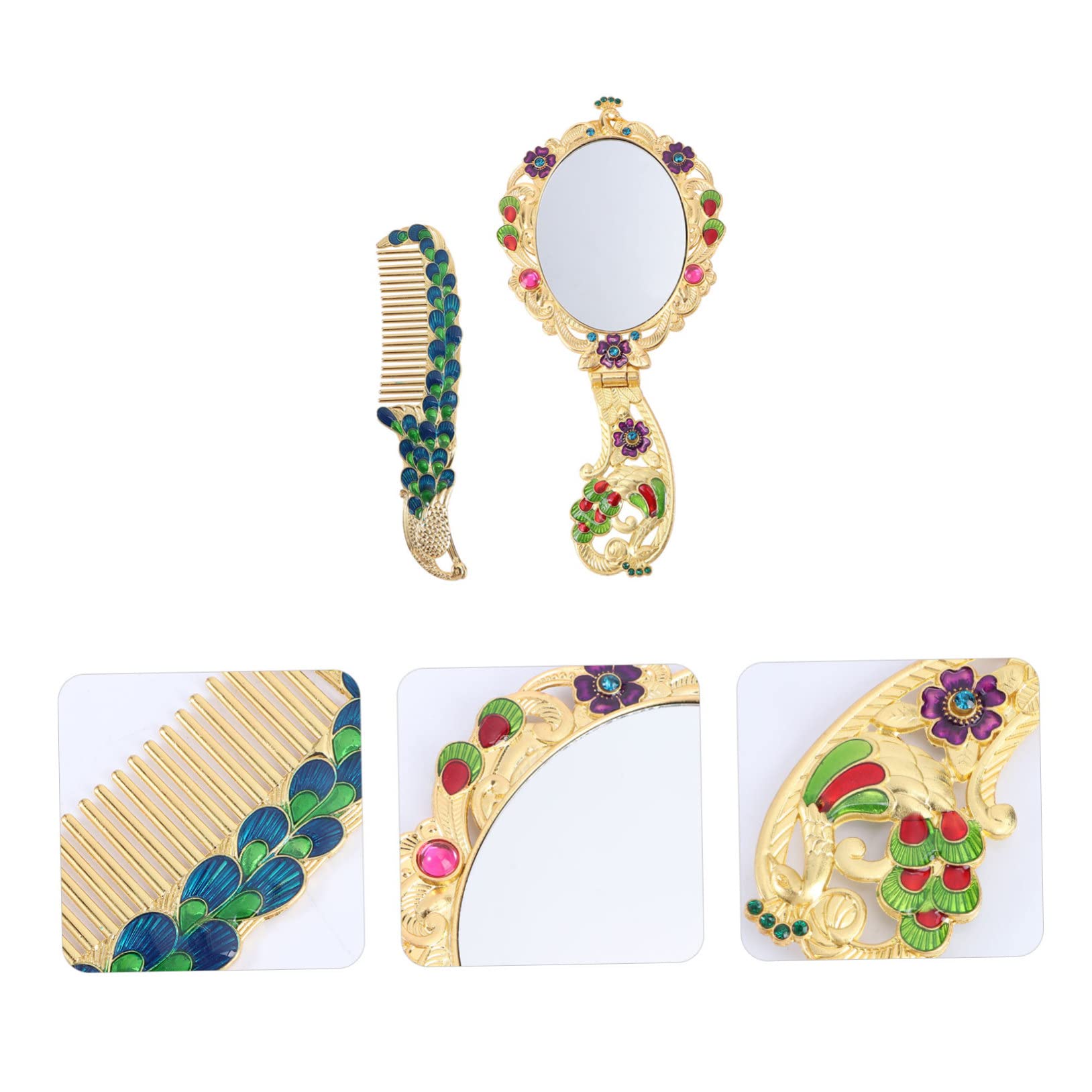 FRCOLOR Specchio Cosmetico Retrò Portatile da Tavolo Pieghevole con Pettine, Specchio per Trucco a Mano ad Alta Definizione, Accessorio Compatto per Viaggi e Uso Quotidiano Donna