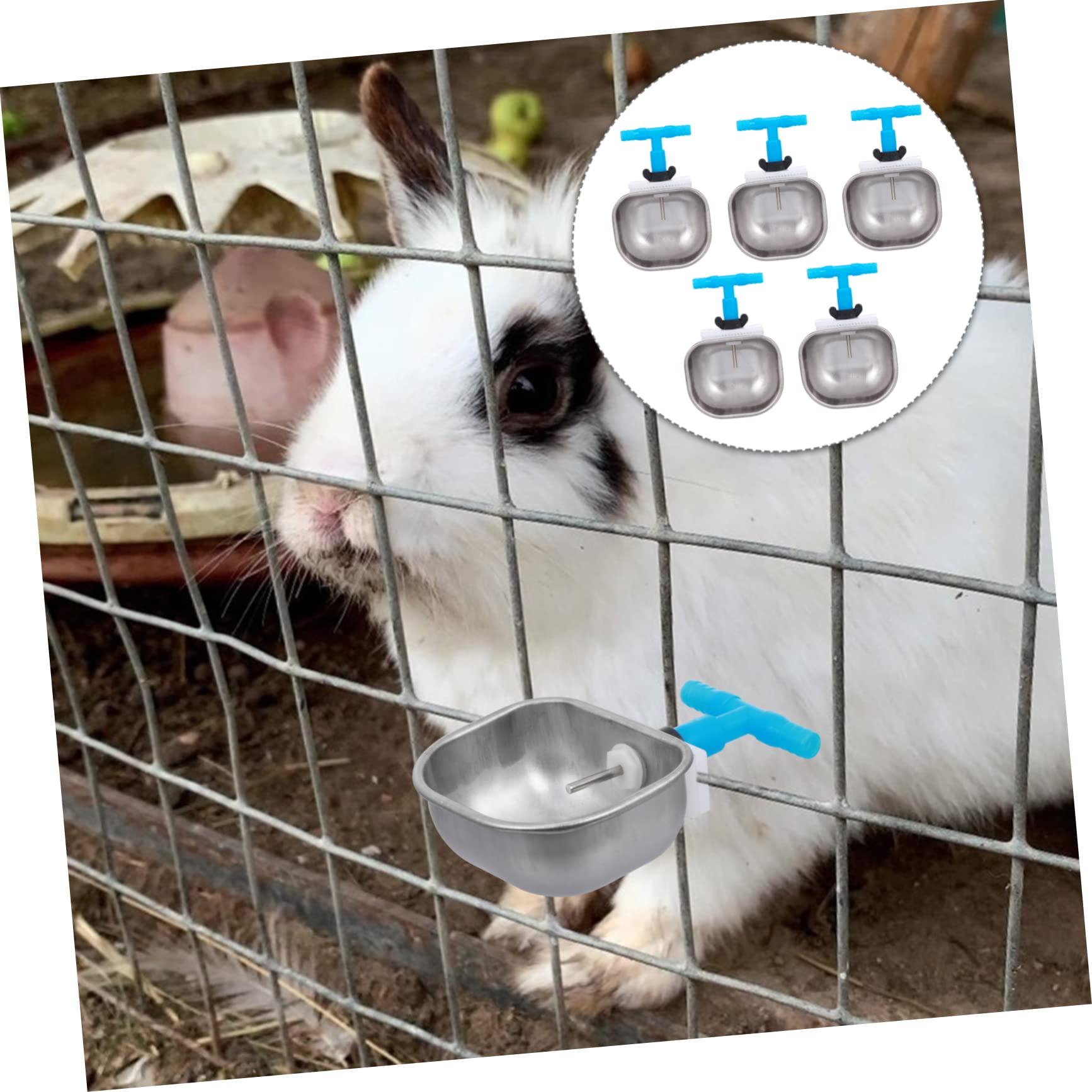 Mipcase 5pcs Stainless Steel Rabbit Drinking Bowl Poultry Water Bowl Auto Water Dispenser Easy Clean Stable Safe for Rabbits