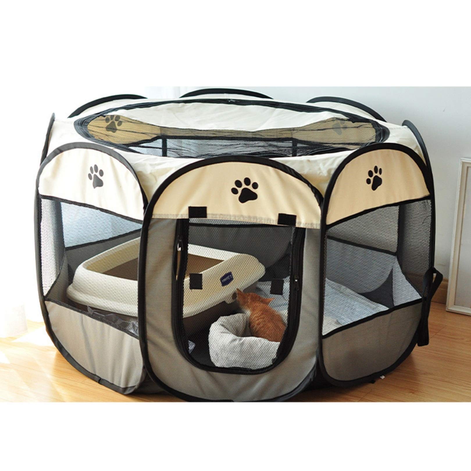 Amazon | 折りたたみ グレー ペット テント メッシュ サークル 犬 犬用