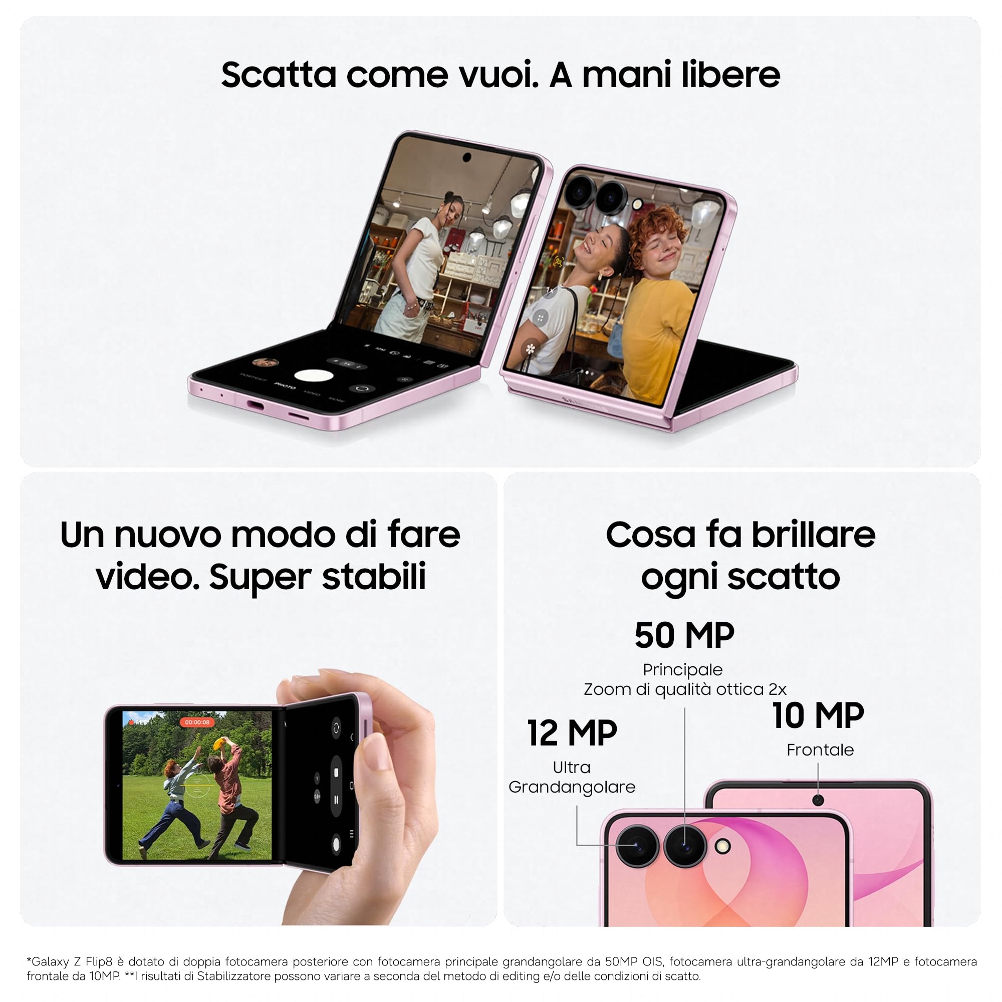 Samsung Galaxy Z Flip8, 256GB, Pink [Versione Italiana] | Selfie Camera 50MP, Now Brief, Assistente Foto, FlexWindow Personalizzata, Batteria 4300 mAh, RAM 12GB