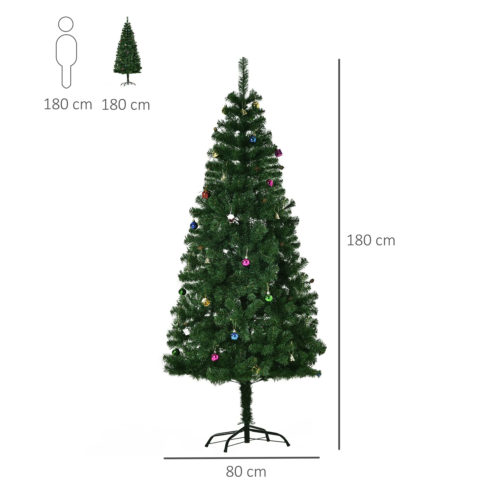 Árbol de Navidad + Decoracion INCLUIDA Pino Abeto 180x106 cm 624 Ramas PVC Verde