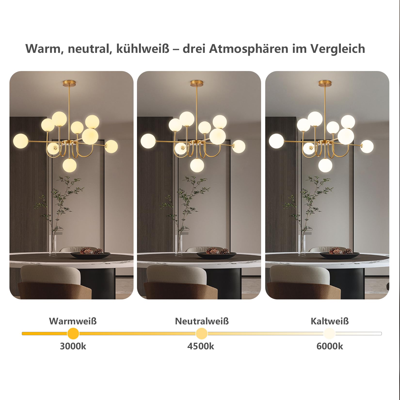 Moderne Sputnik Kronleuchter mit 9 weißen Glaskugeln, Gold Deckenleuchte, Vintage Pendelleuchte, halb eingebaute Deckenlampe für Wohnzimmer Schlafzimmer Küche und Esszimmer